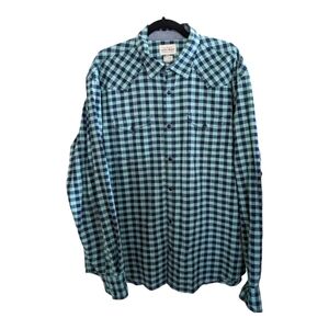 Lucky Brand Blue & Green Checked Western Snap Front Shirt Size XL EUC